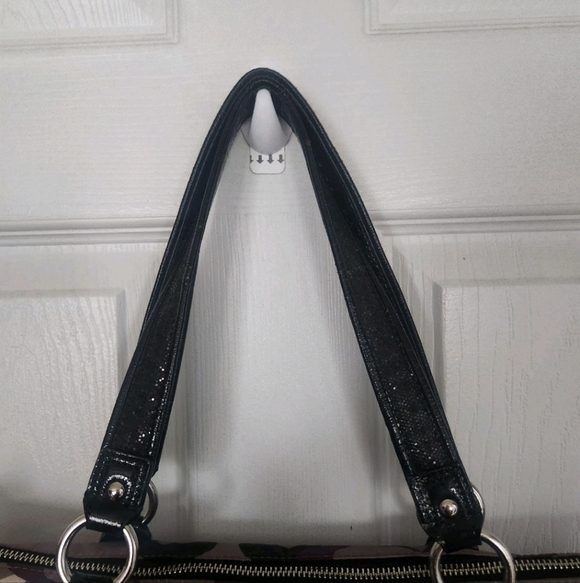 Coach Poppy Daisy Sateen Tote Bag Signature Design Taupe Purple Black 2 Hang Tag - Picture 5 of 9